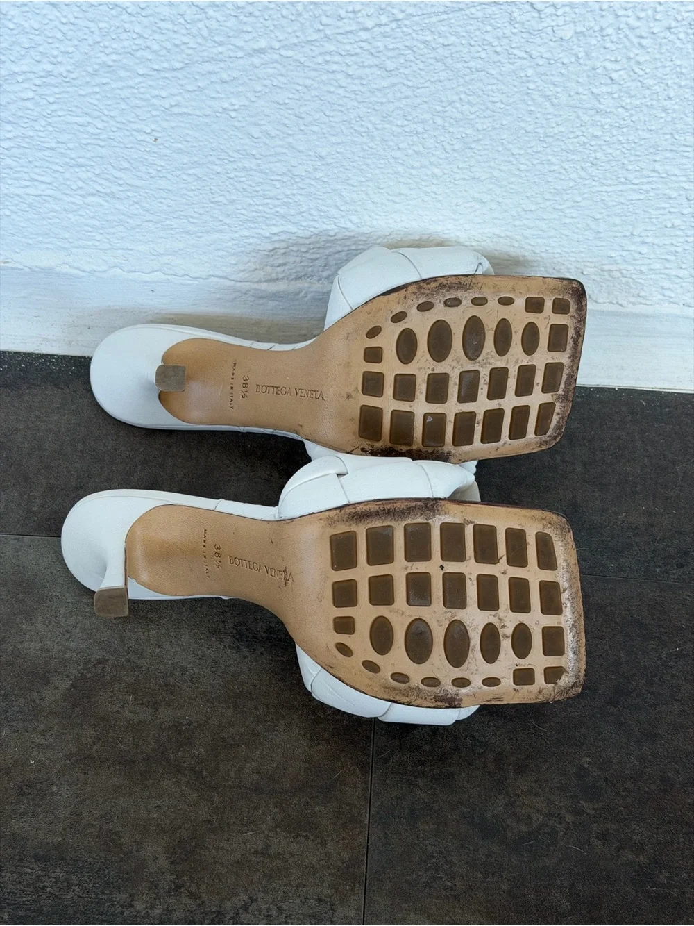 Bottega Veneta White Woven Square-Toe Heeled Mules